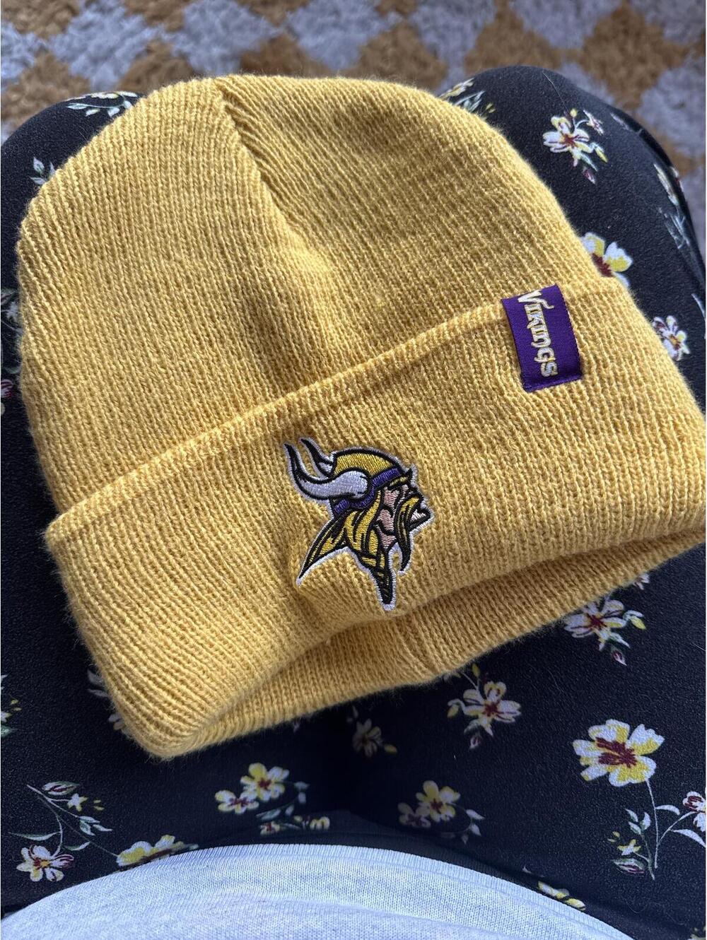 Minnesota Vikings NFL Gold Yellow Cuffed Knit Beanie Hat Embroidered Logo